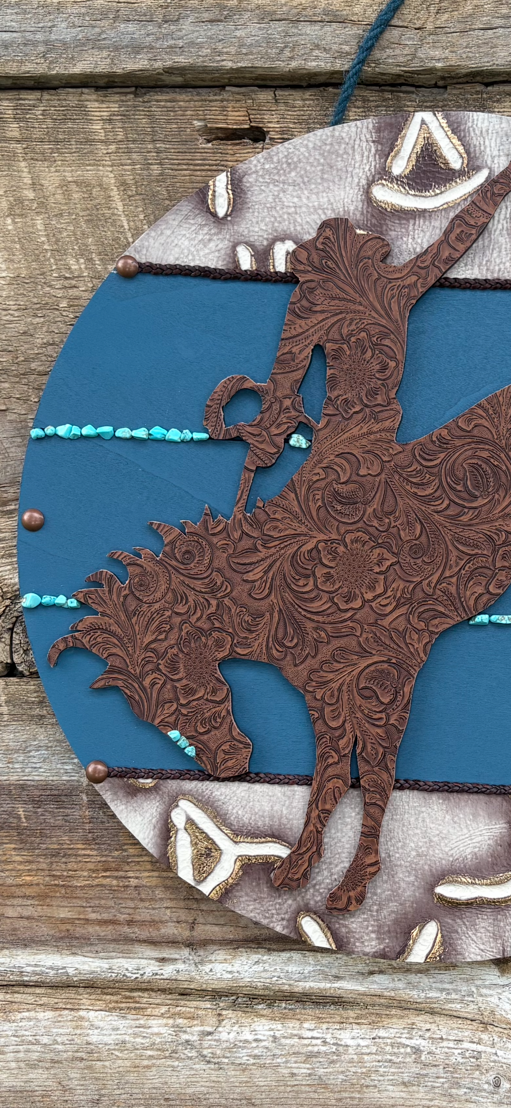 Blue Wooden Bucking Horse Plaque