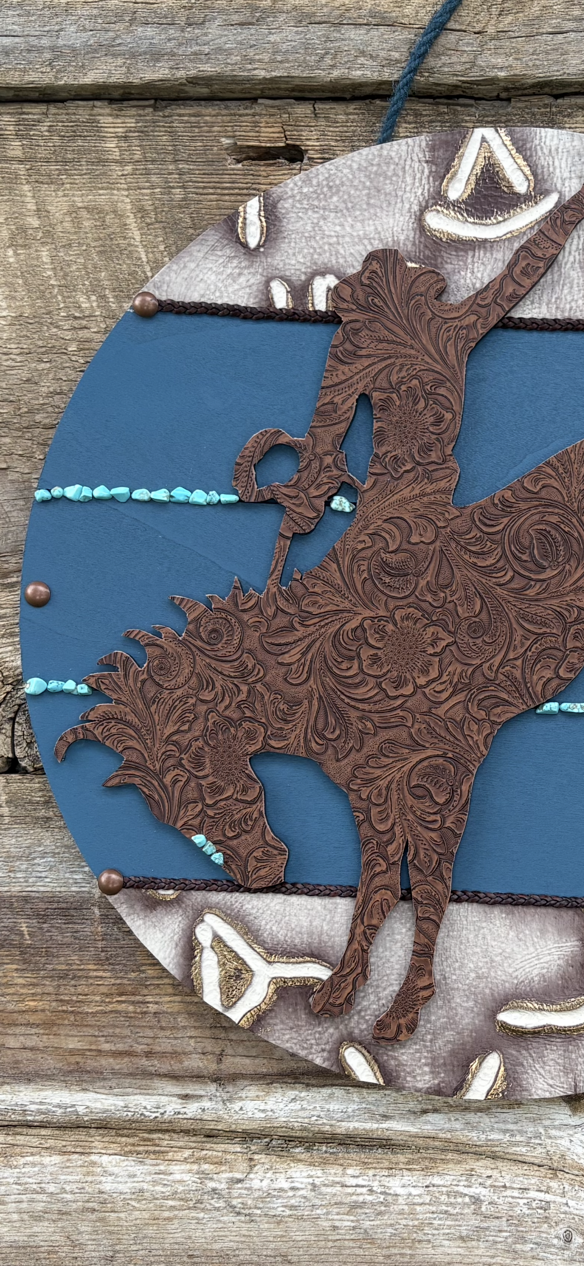 Blue Wooden Bucking Horse Plaque