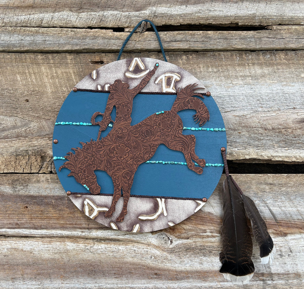 Blue Wooden Bucking Horse Plaque