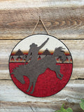 Red Wooden Bucking Horse Plaque