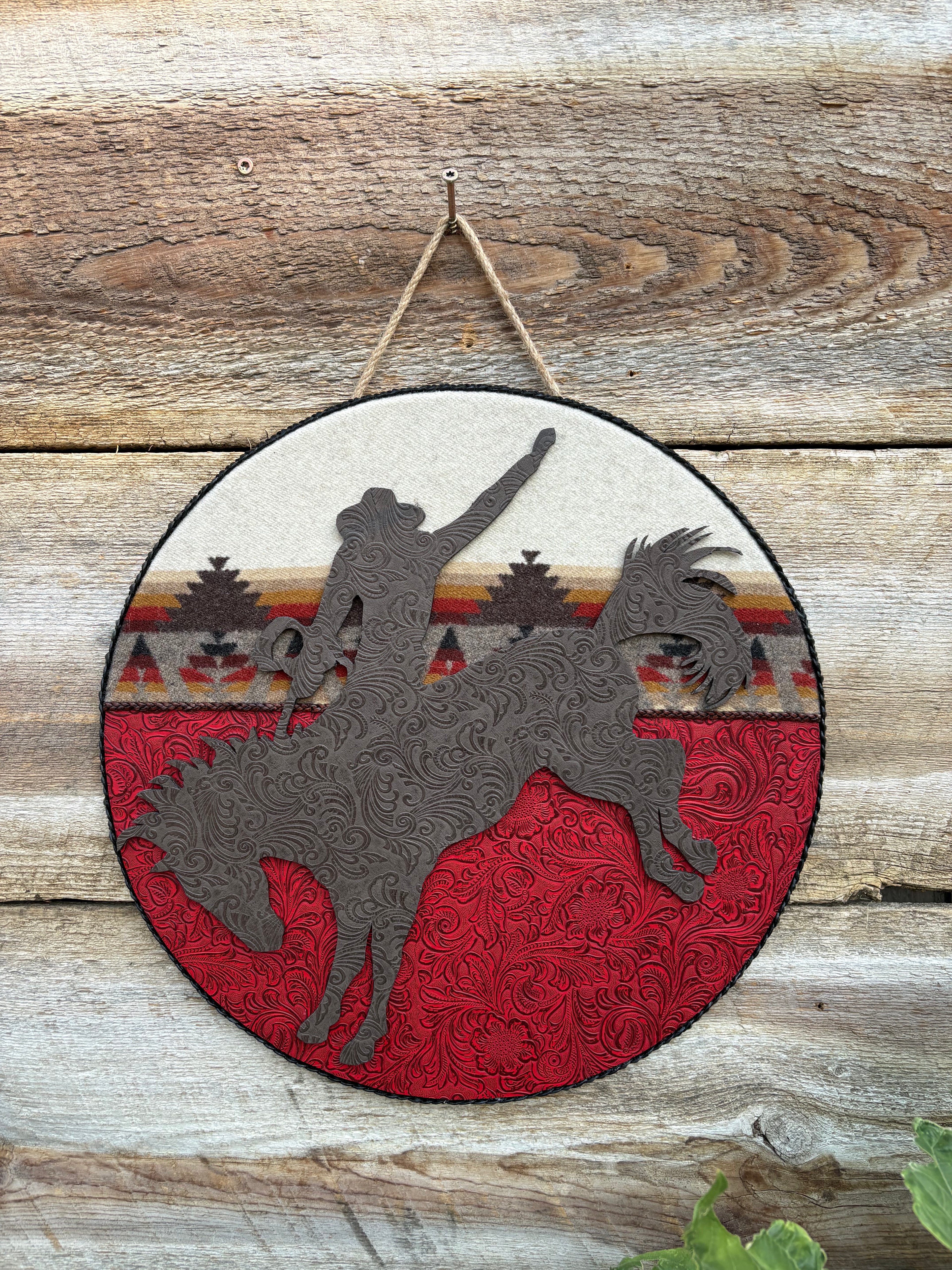 Red Wooden Bucking Horse Plaque