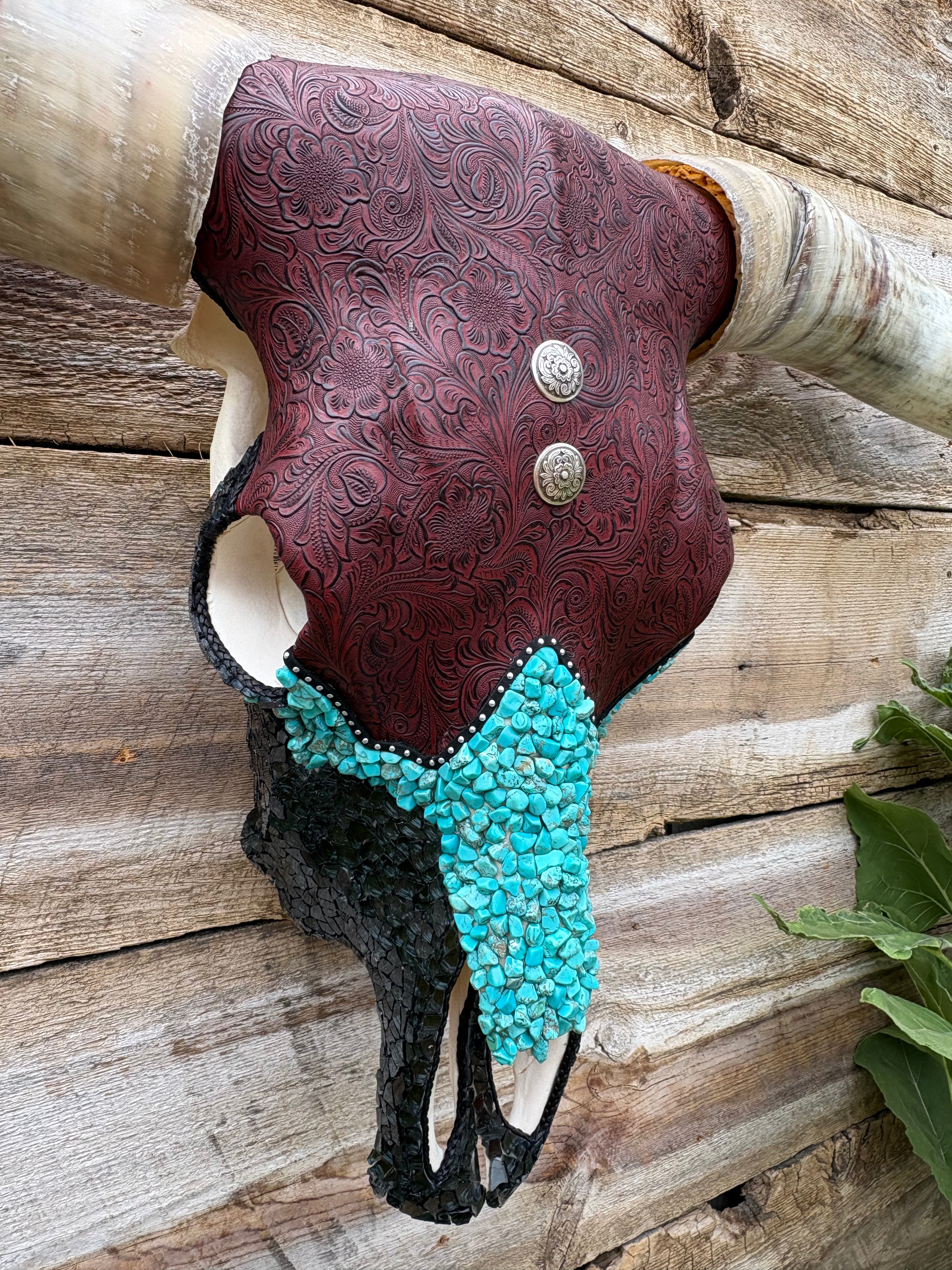Maroon, Turquoise & Black Longhorn