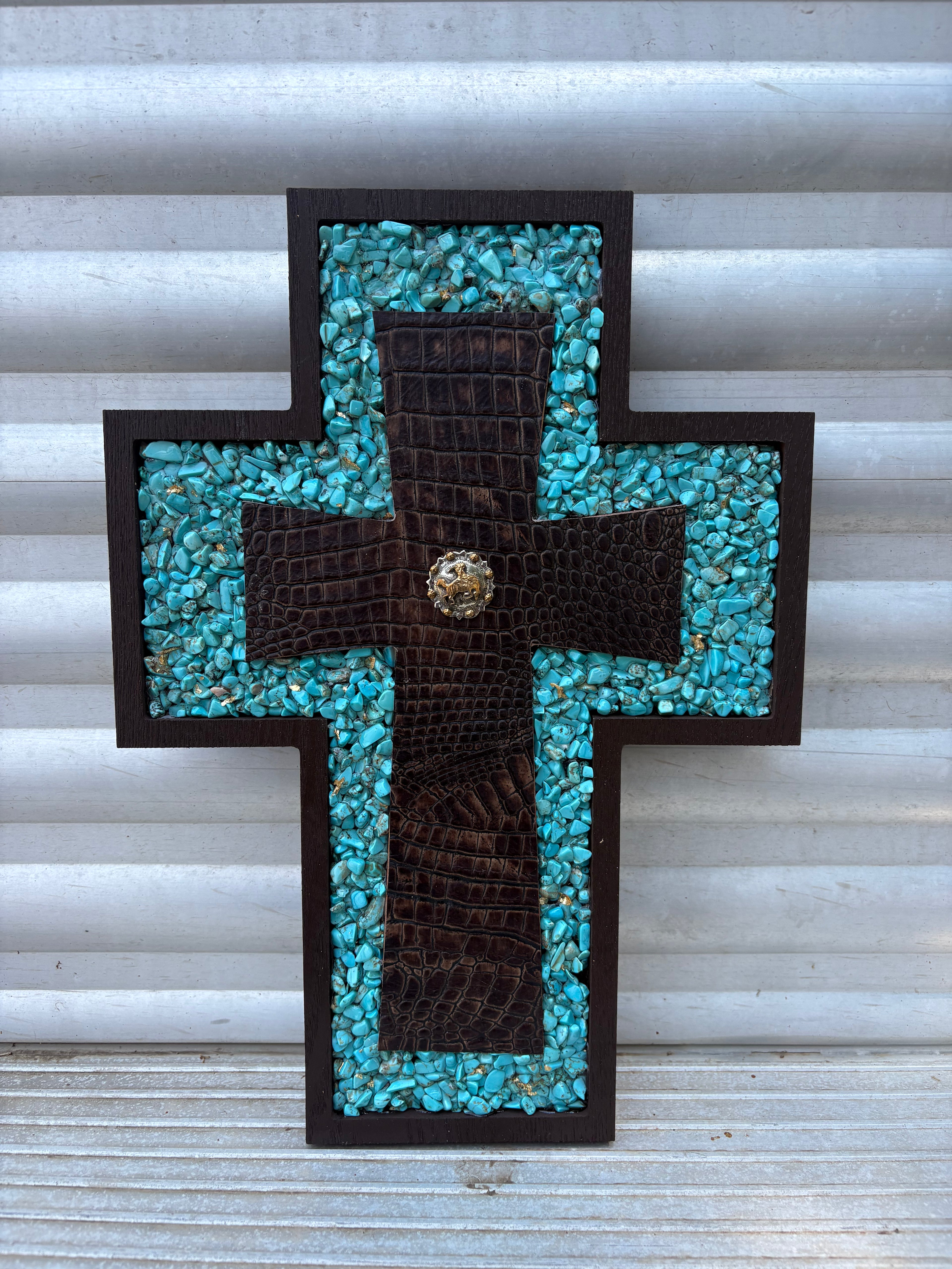 Brown Gator & Turquoise Cross