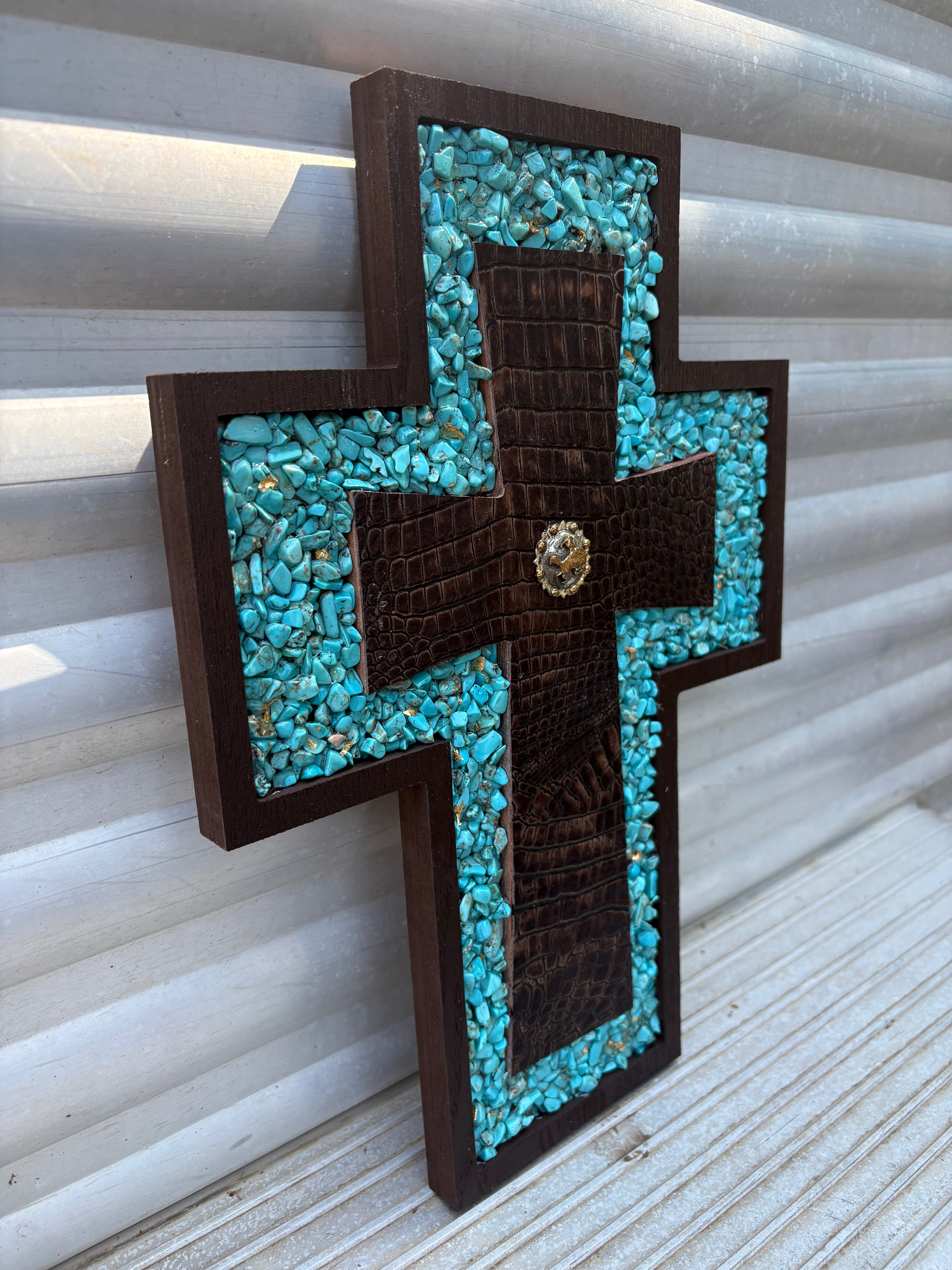 Brown Gator & Turquoise Cross